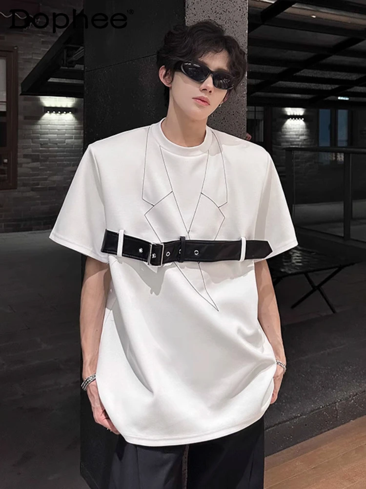 Men's 2025 Summer Niche Belt Design Shoulder Pads Short Sleeve T-shirts Fashion Retro High-end Tops Male Trendy Personality Tees
Men's 2025 Summer Niche Belt Design Shoulder Pads Short Sleeve T-shirts Fashion Retro High-end Tops Male Trendy Personality Tees