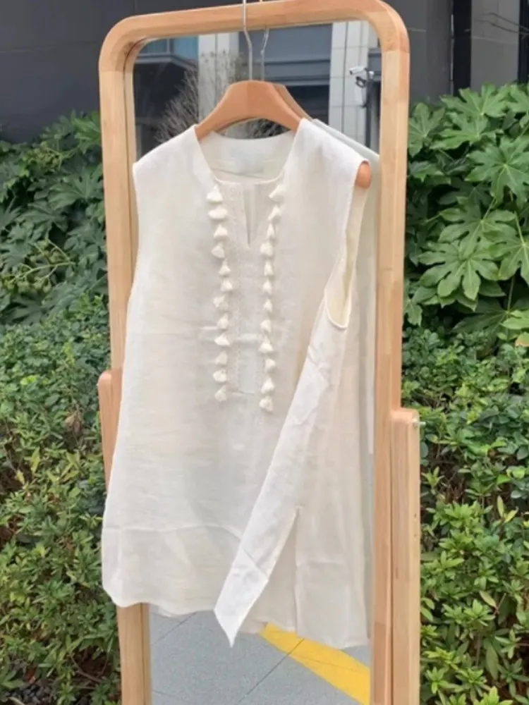 Женский льняной топ-жилет средней длины с бахромой, универсальный, модный, для летних поездок на работу
Женский льняной топ-жилет средней длины с бахромой, универсальный, модный, для летних поездок на работу