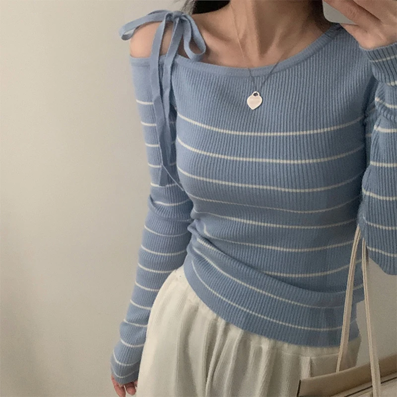 Off-shoulder Striped Tops Colorblocking Knit Top Women Spring Autumn Casual Irregular Knitted Pullover Spring autumn
Off-shoulder Striped Tops Colorblocking Knit Top Women Spring Autumn Casual Irregular Knitted Pullover Spring autumn