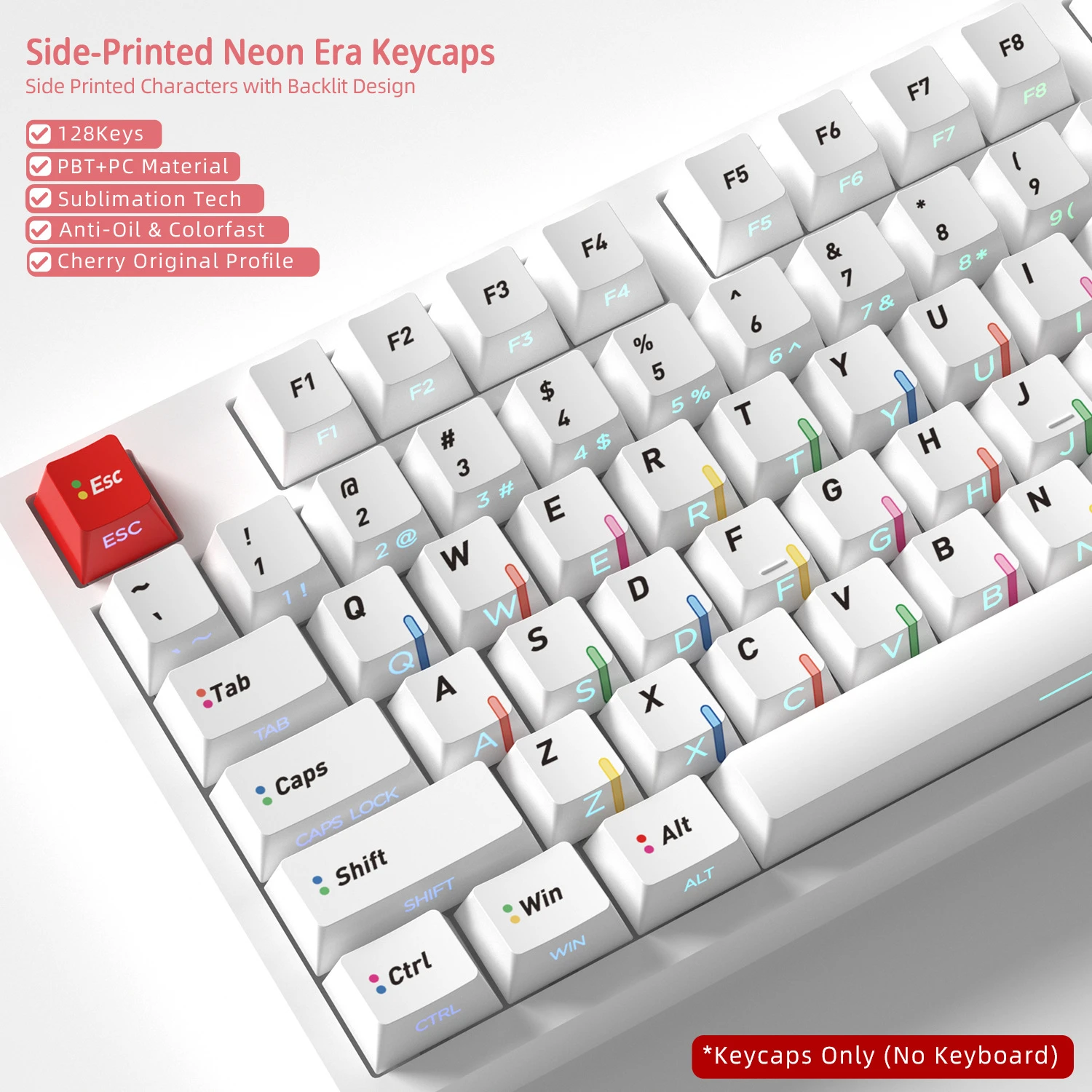 Neon Era Side Backlight Keycaps 128 Keys PBT Material Cherry Profile Keycaps For MX Switch Mechanical Keyboard ISO ANSI Layout