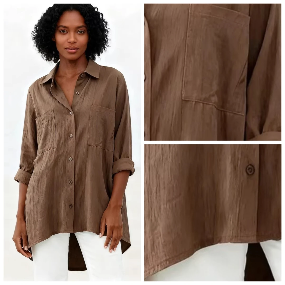 Women Shirt Soft Fabric Loose Fit Roll-Up Cuffs Shirt Tops Lapel Buttons Down Mid-length Shirt Spring Summer Casual Wear
Women Shirt Soft Fabric Loose Fit Roll-Up Cuffs Shirt Tops Lapel Buttons Down Mid-length Shirt Spring Summer Casual Wear
