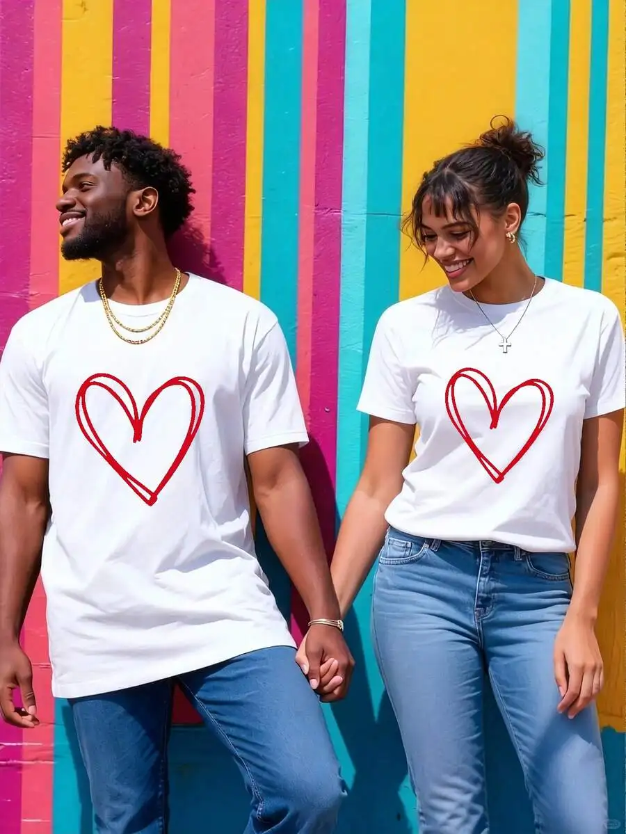 Cotton Heart Print Couple T-Shirt For Valentines Day Casual Wear
Cotton Heart Print Couple T-Shirt For Valentines Day Casual Wear