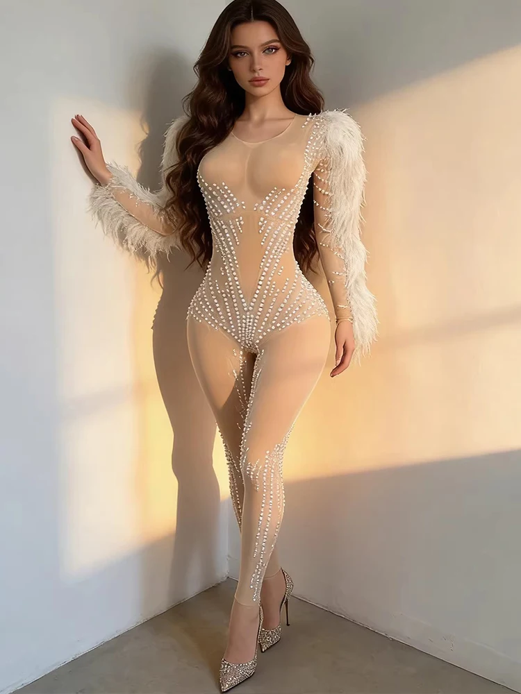 High Quality White Pearl Sexy Mesh Long Sleeved Elastic Jumpsuit 2026 New Fashion Custom Women'S Clothing
High Quality White Pearl Sexy Mesh Long Sleeved Elastic Jumpsuit 2026 New Fashion Custom Women'S Clothing