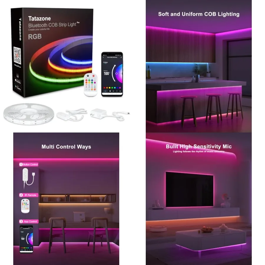Bluetooth RGB COB Led Strip Lights with Remote, Dimmable Smart App Led COB Light Strip, Color Changing Music Sync, Indoor RGB L
Bluetooth RGB COB Led Strip Lights with Remote, Dimmable Smart App Led COB Light Strip, Color Changing Music Sync, Indoor RGB L