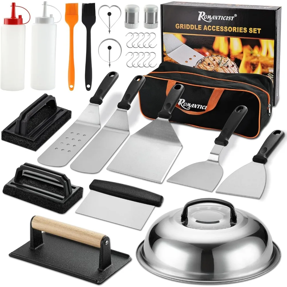 ROMANTICIST Набор аксессуаров для сковороды из 29 предметов — Набор лопаток для теппаньяки с плоским верхом и скребком, крышка для наметки для лагеря шеф-повара — домашний повар
ROMANTICIST Набор аксессуаров для сковороды из 29 предметов — Набор лопаток для теппаньяки с плоским верхом и скребком, крышка для наметки для лагеря шеф-повара — домашний повар