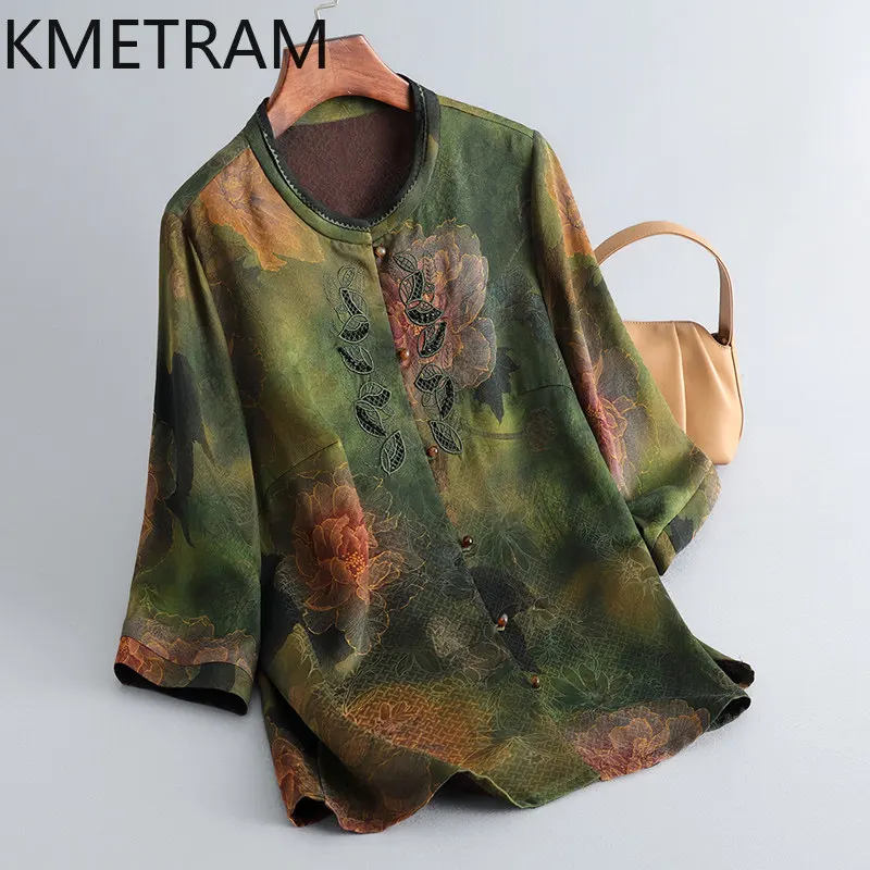KMETRAM 100% Real Mulberry Silk Top Women 2026 Summer Chinese-style Round-neck Half Sleeved Shirts Female Clothing Ropa De Mujer
KMETRAM 100% Real Mulberry Silk Top Women 2026 Summer Chinese-style Round-neck Half Sleeved Shirts Female Clothing Ropa De Mujer