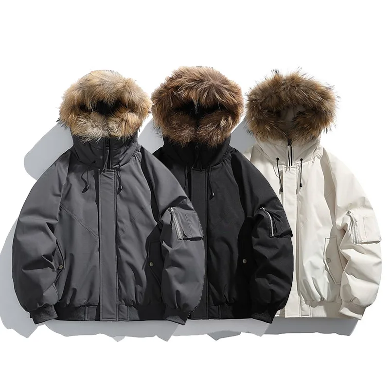 Men Women Winter Removable Fur Collar Hooded Loose Down Jacket Unisex Thicken Warm Cargo Bomber Jacket Cityboy Coat Outerwear
Men Women Winter Removable Fur Collar Hooded Loose Down Jacket Unisex Thicken Warm Cargo Bomber Jacket Cityboy Coat Outerwear