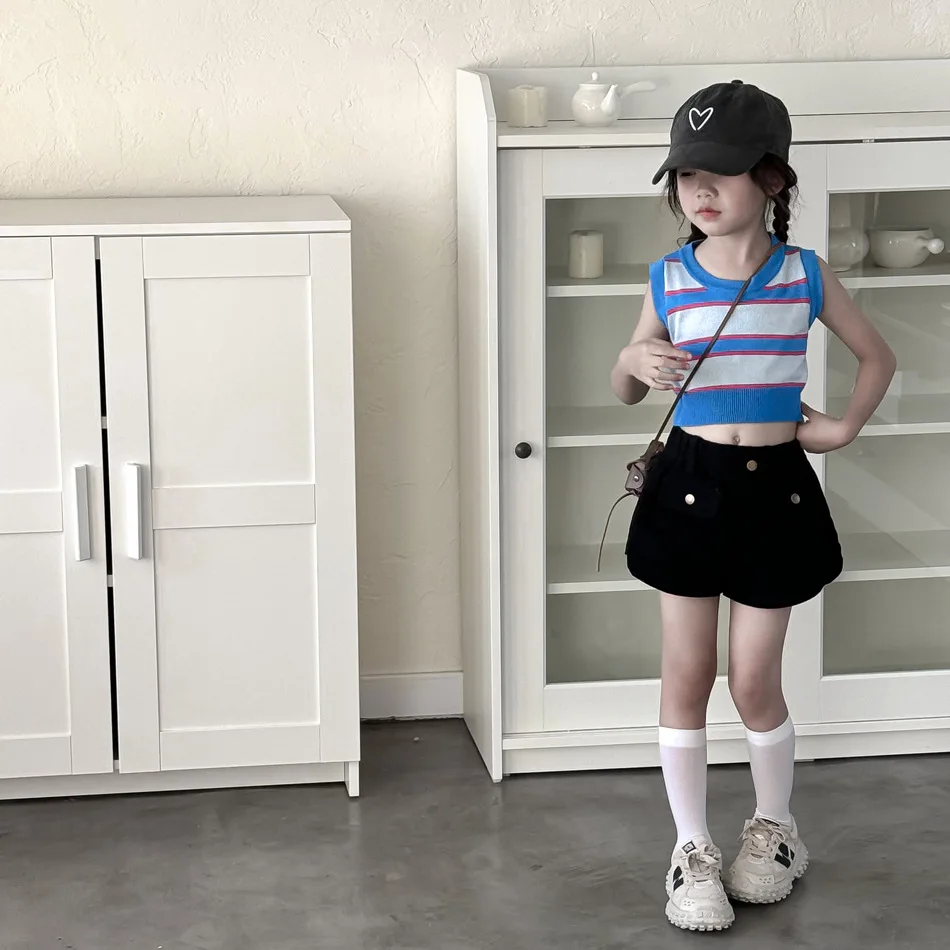Girl Vest Top Blouse Princess Girls Summer New Striped Vest Children Thin Knit Striped Blue Vest Baby Girl Fashion Vests Top
Girl Vest Top Blouse Princess Girls Summer New Striped Vest Children Thin Knit Striped Blue Vest Baby Girl Fashion Vests Top