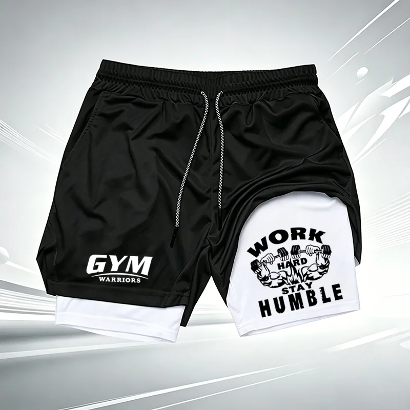 Men's 2-in-1 Casual Sports Shorts, Quick Dry Gym Workout Shorts with "Work Hard Stay Humble" Print for Running & Training wx261
Men's 2-in-1 Casual Sports Shorts, Quick Dry Gym Workout Shorts with "Work Hard Stay Humble" Print for Running & Training wx261