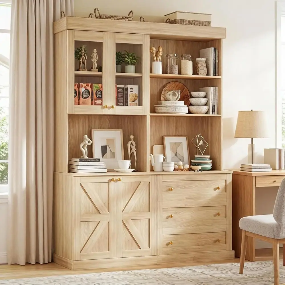 Expandable 71 Brown Wooden Bookcase with Glass Doors for Home, Office, and Study Rooms
Expandable 71 Brown Wooden Bookcase with Glass Doors for Home, Office, and Study Rooms