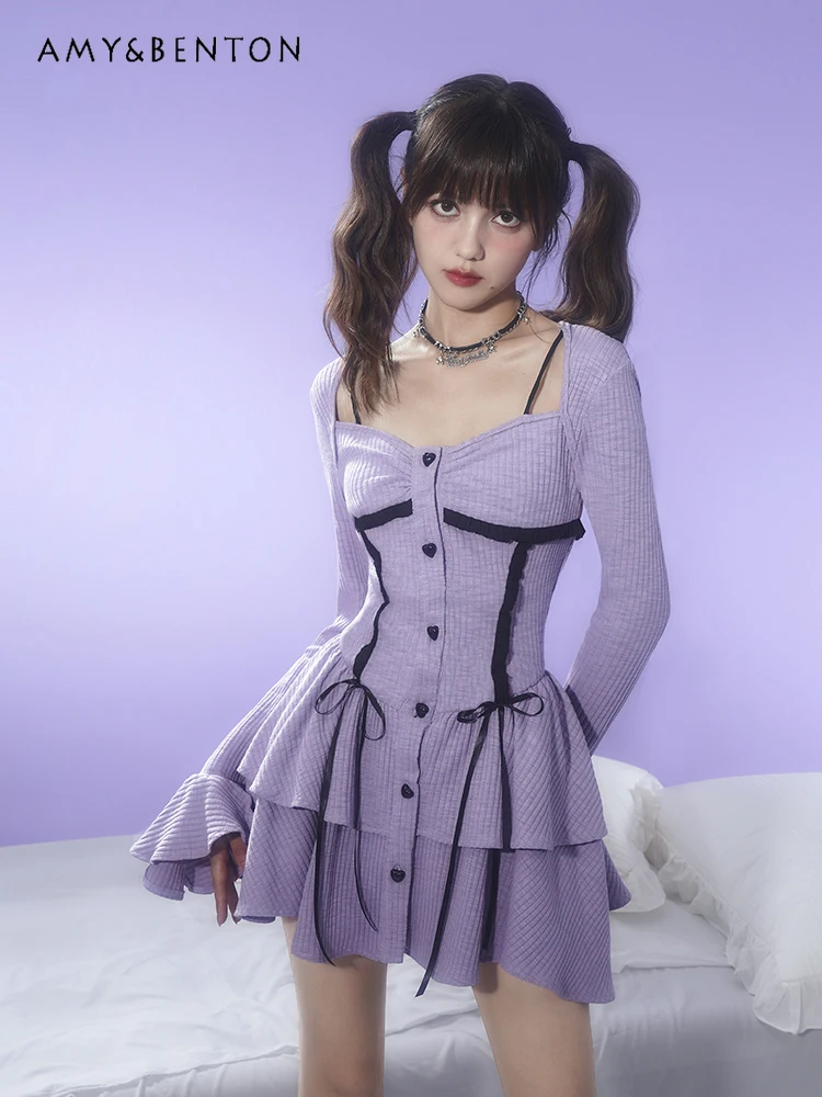 American Retro Hot Girl Slim Fit Flared Sleeves Mini Dress Sweet Cute Bow Lace Up Stitching Color Dress for Women Y2K Sexy Dress
American Retro Hot Girl Slim Fit Flared Sleeves Mini Dress Sweet Cute Bow Lace Up Stitching Color Dress for Women Y2K Sexy Dress