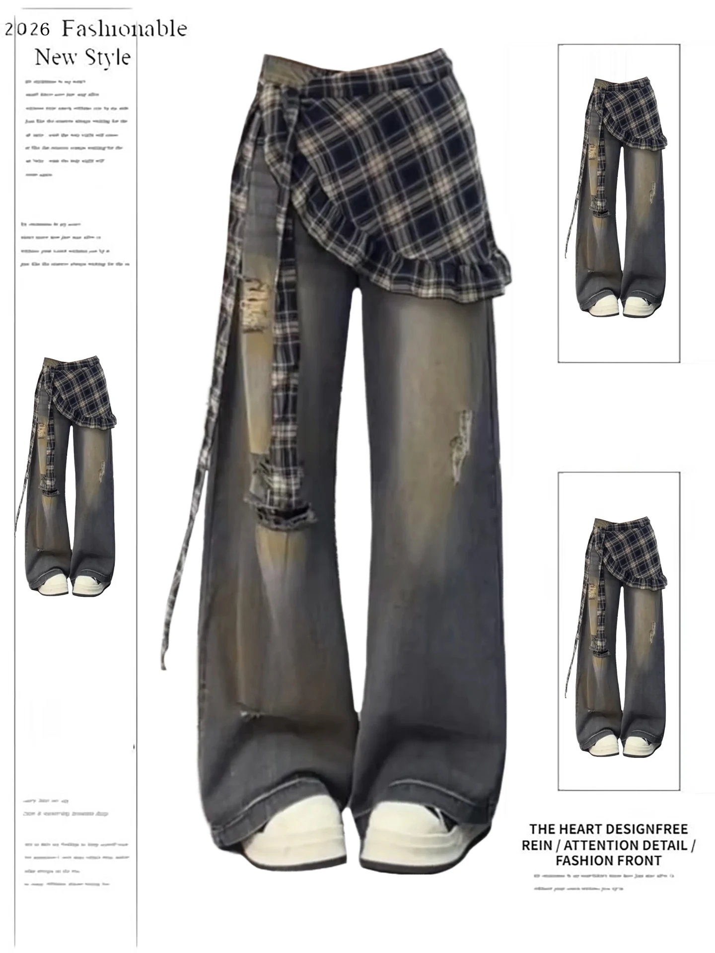 Casual High Waist Wide Leg Denim Jeans Women's Spring 2026 New Style Plaid Spray Color Personalized Street Style Jeans
Casual High Waist Wide Leg Denim Jeans Women's Spring 2026 New Style Plaid Spray Color Personalized Street Style Jeans