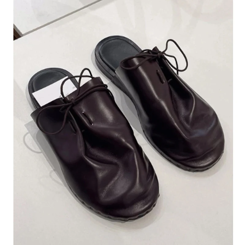 Men's Dark Brown Lace-Up Pleated Leather Mule Slides 2026 Closed Toe Backless Slip-On Loafers Shoes for Streetwear Casual
Men's Dark Brown Lace-Up Pleated Leather Mule Slides 2026 Closed Toe Backless Slip-On Loafers Shoes for Streetwear Casual