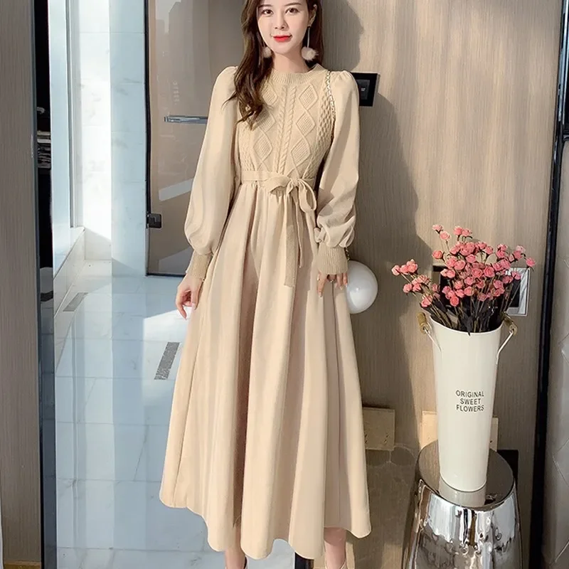 Dresses Ladies 2025 Korean Elegant Casual Chiffon Kintted Patchwork Office Dress Autumn Vintage Long Sleeve Knitting Party Dress
Dresses Ladies 2025 Korean Elegant Casual Chiffon Kintted Patchwork Office Dress Autumn Vintage Long Sleeve Knitting Party Dress