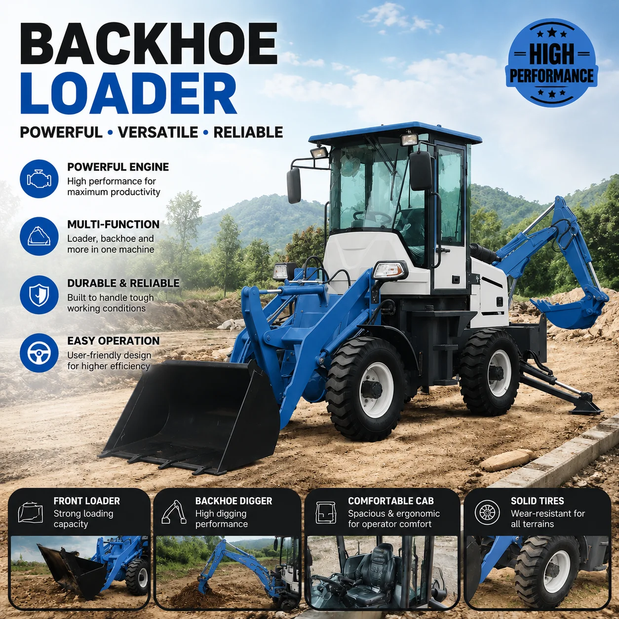 Mini Diesel Backhoe Wheel Loader Engine Digger Sale 4x4 Excavator Loader Front Loader Low Price
Mini Diesel Backhoe Wheel Loader Engine Digger Sale 4x4 Excavator Loader Front Loader Low Price