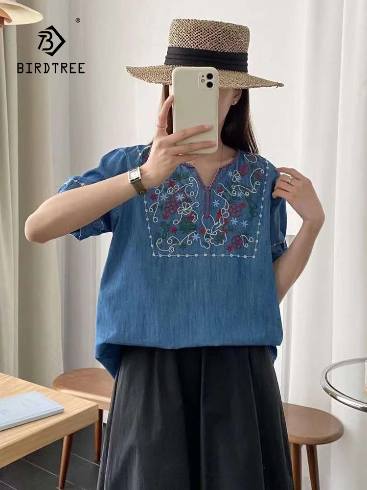New Spring Cotton Embroidery Denim Shirt Women V Neck Short Sleeve Loose Tops Girl Retro Commute Blouse 2024 Autumn T44548QC
New Spring Cotton Embroidery Denim Shirt Women V Neck Short Sleeve Loose Tops Girl Retro Commute Blouse 2024 Autumn T44548QC