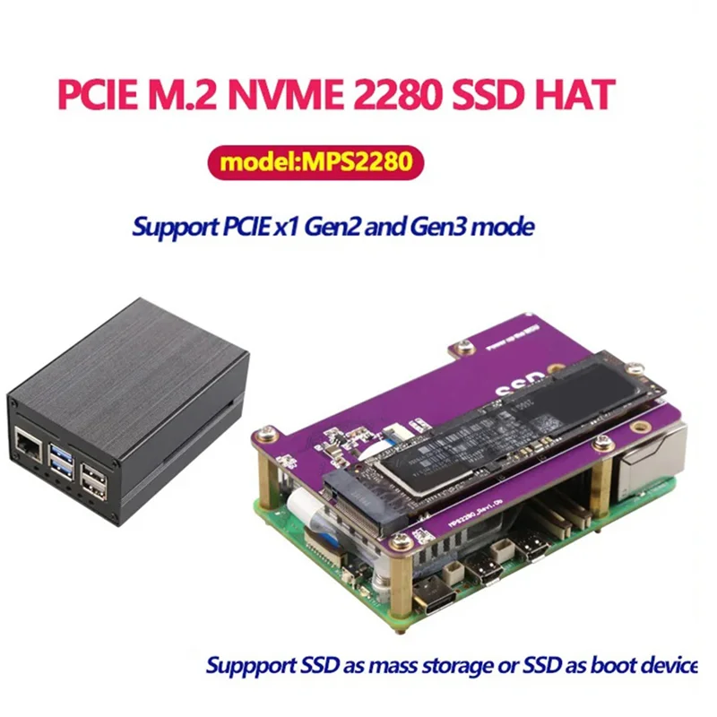 PCIE M.2 NVME 2280 2230 2242 Gen3 SSD HAT Expansion Board+Case+SSD Heat Sink For Raspberry Pi 5 Durable Easy To Use
PCIE M.2 NVME 2280 2230 2242 Gen3 SSD HAT Expansion Board+Case+SSD Heat Sink For Raspberry Pi 5 Durable Easy To Use