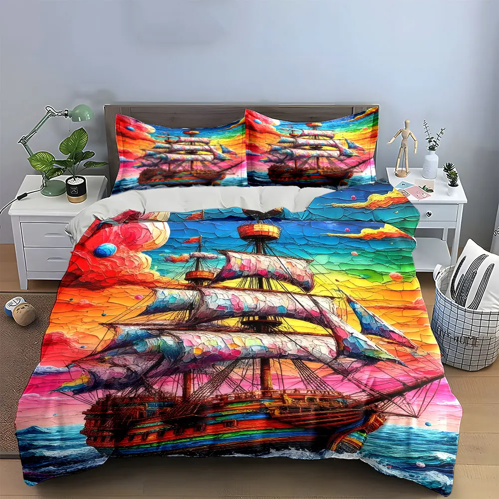 Colorful Ship Art Decor Set Bedding Set with 1 Duvet Cover 2 Pillowcases Single Double King Queen, Gift
Colorful Ship Art Decor Set Bedding Set with 1 Duvet Cover 2 Pillowcases Single Double King Queen, Gift