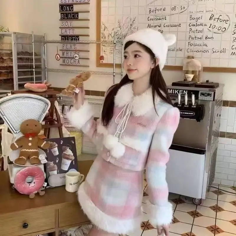 Socialite Autumn/Winter Skirt Suits Plaid Spliced Fur Jacket Sweet Girl High Waist Slim Mini Skirt Two Piece Set Women Outfits
Socialite Autumn/Winter Skirt Suits Plaid Spliced Fur Jacket Sweet Girl High Waist Slim Mini Skirt Two Piece Set Women Outfits