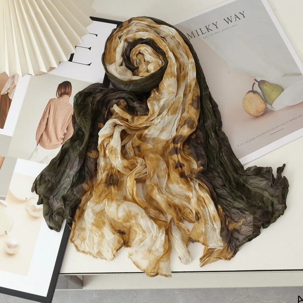 Tie Dye Gradient Cotton Linen Scarf Vintage Luxury Brand Designer Pleated Printed Scarf Retro Long Shawl Wrap For Autumn Winter
Tie Dye Gradient Cotton Linen Scarf Vintage Luxury Brand Designer Pleated Printed Scarf Retro Long Shawl Wrap For Autumn Winter