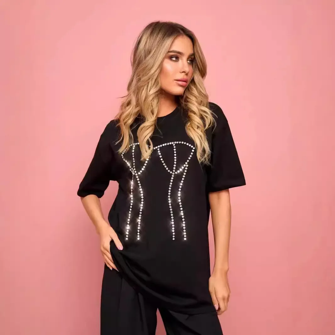 New Women T Shirts Funny Hot Diamond Short-sleeved T-shirt Women's Round Neck Loose Top
New Women T Shirts Funny Hot Diamond Short-sleeved T-shirt Women's Round Neck Loose Top