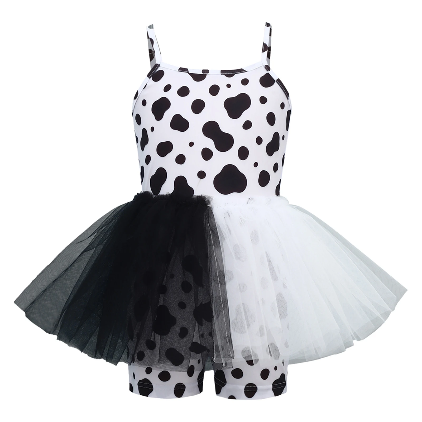 Girls Dalmatian Dog Dress Up Bodysuit Adjustable Spaghetti Strap Contrast Color Ruffle Mesh Overlay Jumpsuit Halloween Themed
Girls Dalmatian Dog Dress Up Bodysuit Adjustable Spaghetti Strap Contrast Color Ruffle Mesh Overlay Jumpsuit Halloween Themed
