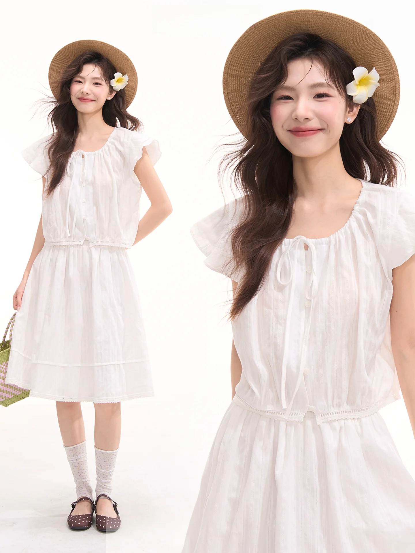 Korean Style Sweet Tea Shirt with Drawstring Half Skirt Two Piece Set Summer Women's Fashion Ensemble Short Sleeve Button up
Korean Style Sweet Tea Shirt with Drawstring Half Skirt Two Piece Set Summer Women's Fashion Ensemble Short Sleeve Button up