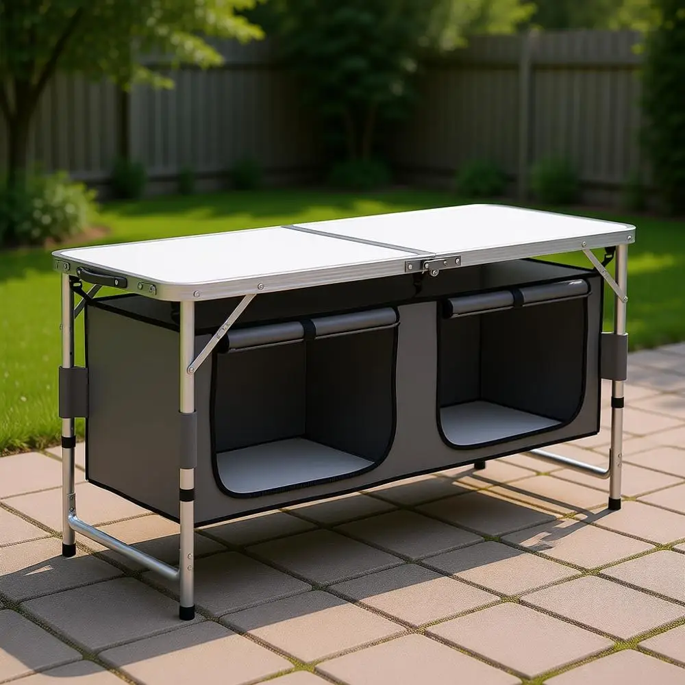 Складной туристический стол с регулируемой высотой, ручкой для переноски и органайзером для хранения
Складной туристический стол с регулируемой высотой, ручкой для переноски и органайзером для хранения