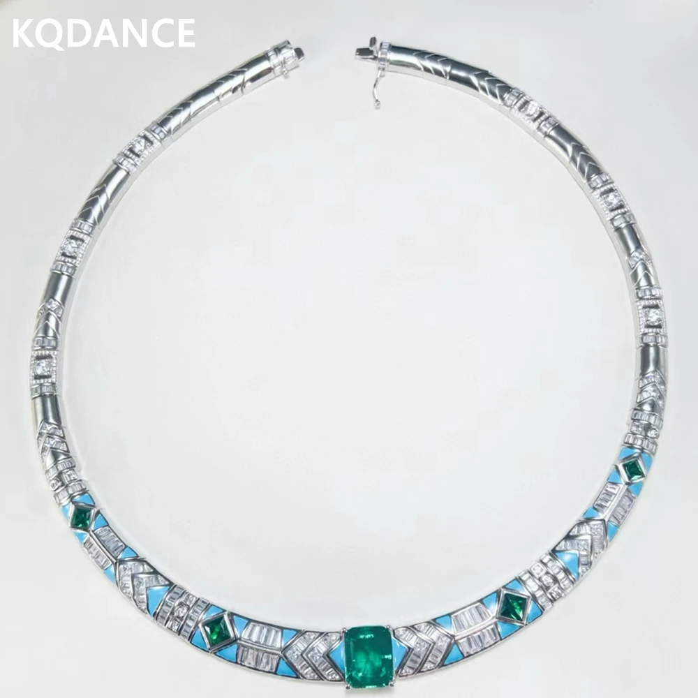 KQDANCE Luxury Designer Solid 925 Silver with Carbon Diamond Lab Emerald Blue Turquoise Choker Necklaces For Women Fine Jewelry
KQDANCE Luxury Designer Solid 925 Silver with Carbon Diamond Lab Emerald Blue Turquoise Choker Necklaces For Women Fine Jewelry