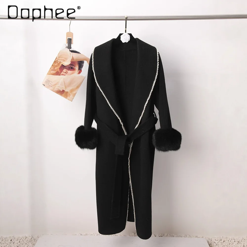 Winter Fox Fur Double-Sided Cashmere Coat High-End Luxury Plush Patchwork Long Sleeves Belt Slim Mid-length Coats for Women
Winter Fox Fur Double-Sided Cashmere Coat High-End Luxury Plush Patchwork Long Sleeves Belt Slim Mid-length Coats for Women