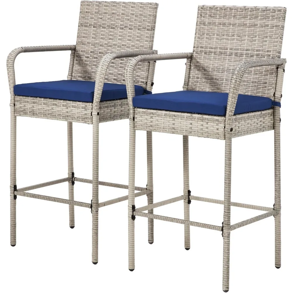 Patio Wicker Barstools Set of 2, Outdoor Rattan Bar Height Chairs with Armrest & Backrest, Soft Cushion, Footrests
Patio Wicker Barstools Set of 2, Outdoor Rattan Bar Height Chairs with Armrest & Backrest, Soft Cushion, Footrests