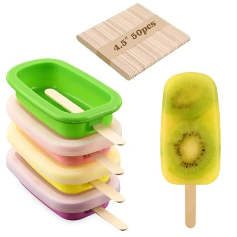 Stackable Silicone Popsicle Molds with Lids, 4 PCS Ice Cream Molds with 50 Wooden Sticks for Cake Pop, Ice Pop, Cakesicle Stand
Stackable Silicone Popsicle Molds with Lids, 4 PCS Ice Cream Molds with 50 Wooden Sticks for Cake Pop, Ice Pop, Cakesicle Stand