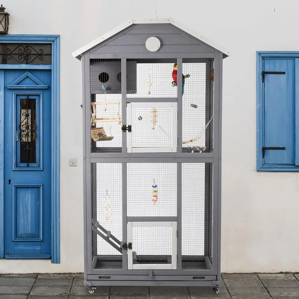 Outdoor Bird Aviary with Wheels, Wooden Bird Cage Indoor Finches Cage Flight Cage Wire Mesh, Easy Clean Tray Perches Nest Feeder
Outdoor Bird Aviary with Wheels, Wooden Bird Cage Indoor Finches Cage Flight Cage Wire Mesh, Easy Clean Tray Perches Nest Feeder