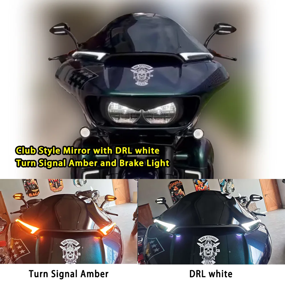 Motorcycle Accessories Club Style Mirror with DRL white Turn Signal Amber and Brake Light Universal for Harley Davidson
Motorcycle Accessories Club Style Mirror with DRL white Turn Signal Amber and Brake Light Universal for Harley Davidson