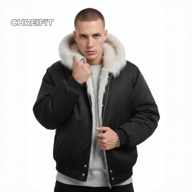 CHREIFIT Мужская зимняя куртка с воротником из натурального меха, новинка 2026, оверсайз, толстое стеганое пальто с капюшоном, теплая парка, мужская модная уличная одежда
CHREIFIT Мужская зимняя куртка с воротником из натурального меха, новинка 2026, оверсайз, толстое стеганое пальто с капюшоном, теплая парка, мужская модная уличная одежда