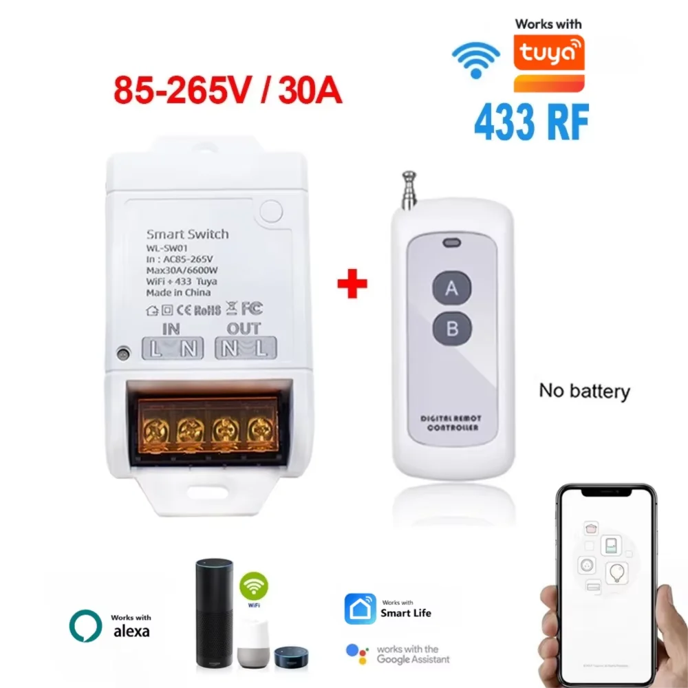 Wifi 30A Switch Module Wireless Relay Controller AC 220V 110V DC 12V 24V Works with Tuya Smart Life APP Voice Remote Control
Wifi 30A Switch Module Wireless Relay Controller AC 220V 110V DC 12V 24V Works with Tuya Smart Life APP Voice Remote Control