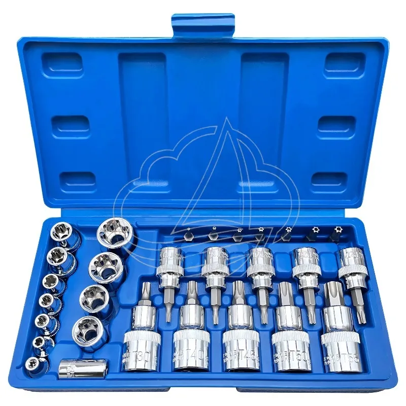 29Pcs Male Female Torx Socket Bit Set E-T Type External Star Socket Auto Repair Tool With Bit Holder
29Pcs Male Female Torx Socket Bit Set E-T Type External Star Socket Auto Repair Tool With Bit Holder