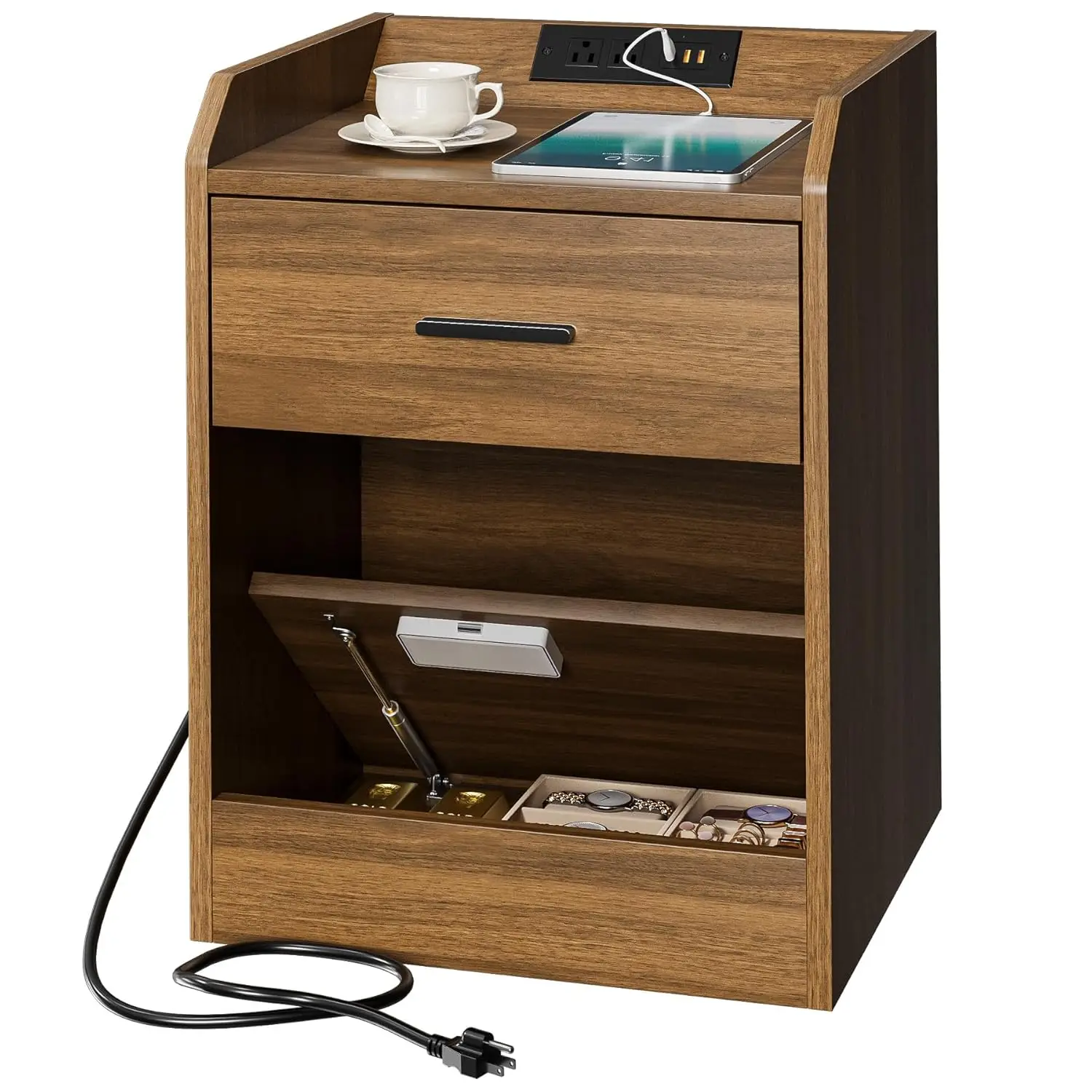 Hidden Drawer Nightstand Charging Station Modern Bedroom Storage AC USB-A USB-C Walnut, Customized
Hidden Drawer Nightstand Charging Station Modern Bedroom Storage AC USB-A USB-C Walnut, Customized