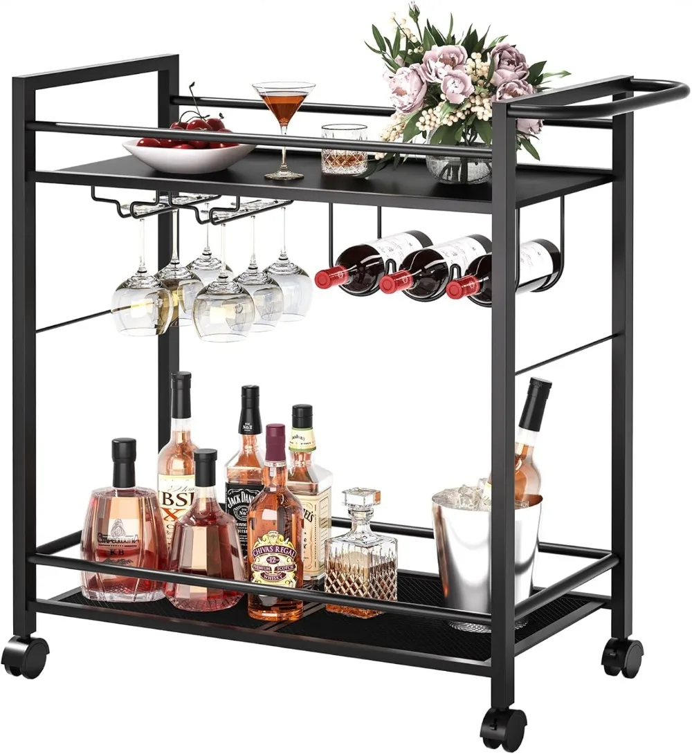 2-Tier Rolling Bar Cart with Storage Shelves, Wheels, Wine Rack & Glass Holder for Kitchen, Living Room, Black
2-Tier Rolling Bar Cart with Storage Shelves, Wheels, Wine Rack & Glass Holder for Kitchen, Living Room, Black