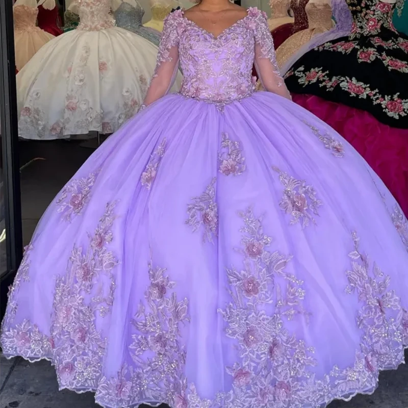 Customized Princess Lavender Quinceanera Dress Long Sleeve V Neck Lace Applique Lace Up Vestido De 15 Anos Prom 16 Party Gown
Customized Princess Lavender Quinceanera Dress Long Sleeve V Neck Lace Applique Lace Up Vestido De 15 Anos Prom 16 Party Gown