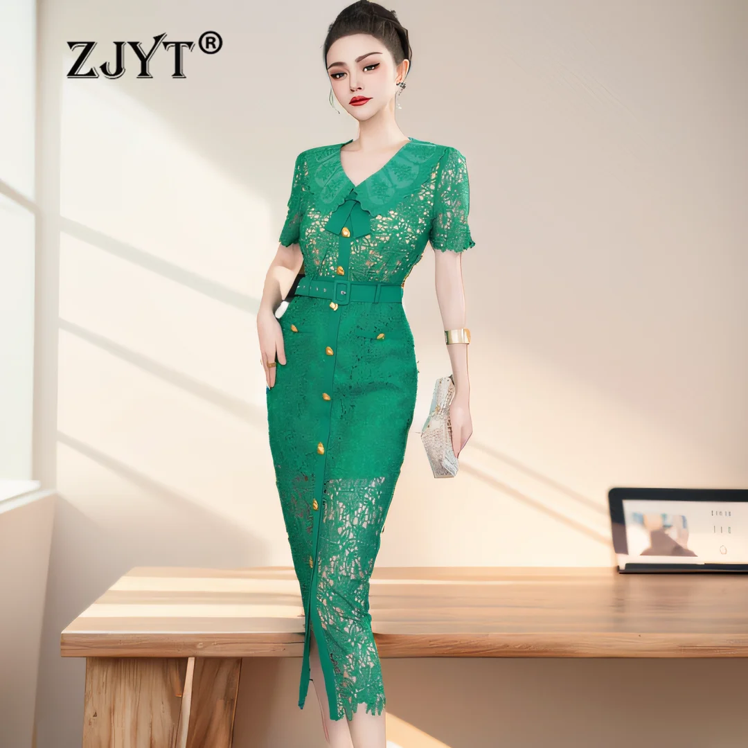 ZJYT Hollow Out Green Midi Lace Dress for Women Summer Elegant Sexy Party Dresses Short Sleeve Elegant Vestidos Para Mujer 2024
ZJYT Hollow Out Green Midi Lace Dress for Women Summer Elegant Sexy Party Dresses Short Sleeve Elegant Vestidos Para Mujer 2024