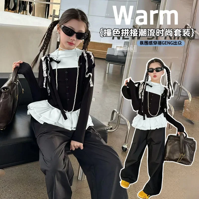 Korean Version Girls' Long Sleeved Lace T-shirt Top Casual Pants Two-piece Set 2024 New Fashionable Spring and Autumn Set
Korean Version Girls' Long Sleeved Lace T-shirt Top Casual Pants Two-piece Set 2024 New Fashionable Spring and Autumn Set