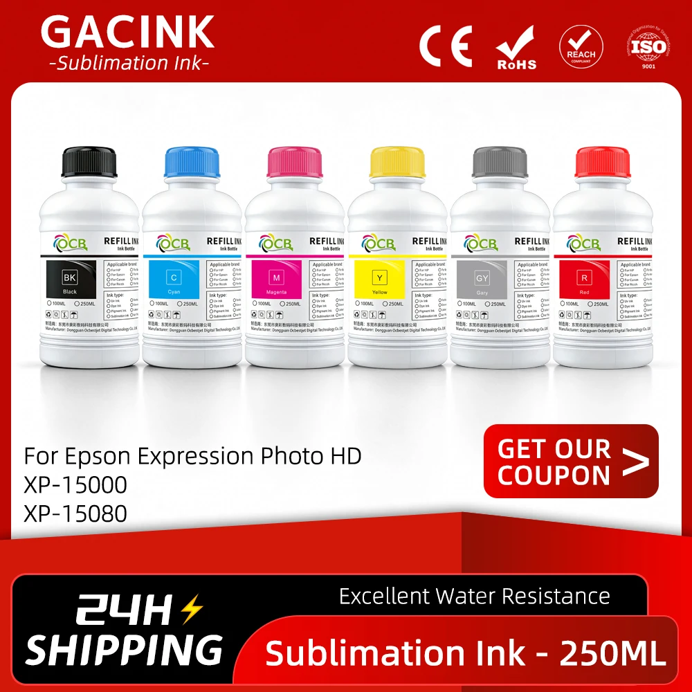 250ML 6Colors Sublimation Ink Heat Press Transfer Ink For Epson Expression Photo HD XP-15000 XP-15080 Printer
250ML 6Colors Sublimation Ink Heat Press Transfer Ink For Epson Expression Photo HD XP-15000 XP-15080 Printer