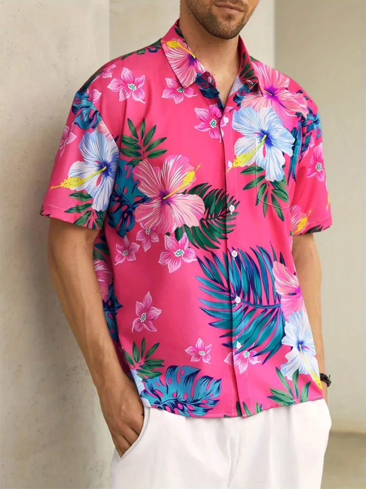 Summer Men's Shirt Pink Flower Single Breasted Short Sleeve Hawaiian Men's Short Sleeve Shirt camisas verano hombre
Summer Men's Shirt Pink Flower Single Breasted Short Sleeve Hawaiian Men's Short Sleeve Shirt camisas verano hombre