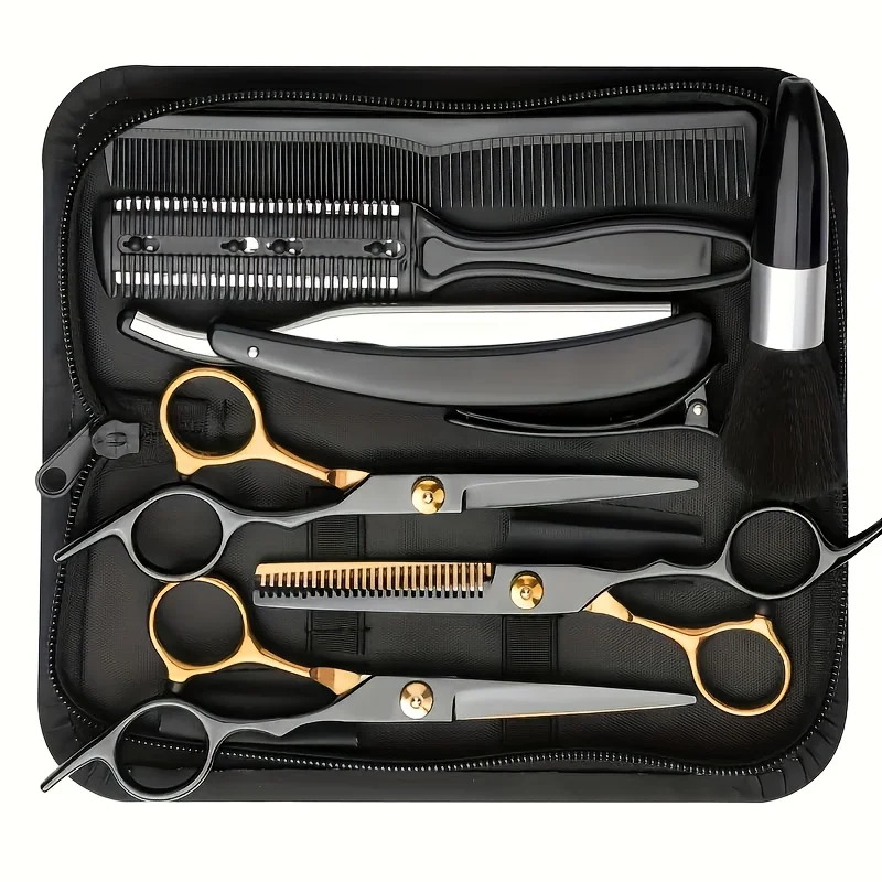 12Pcs Black Gold Hair Scissor Professional - Stainless Steel Barber Supplies, Thinning Shears Included, Multi-Use Haircut
12Pcs Black Gold Hair Scissor Professional - Stainless Steel Barber Supplies, Thinning Shears Included, Multi-Use Haircut