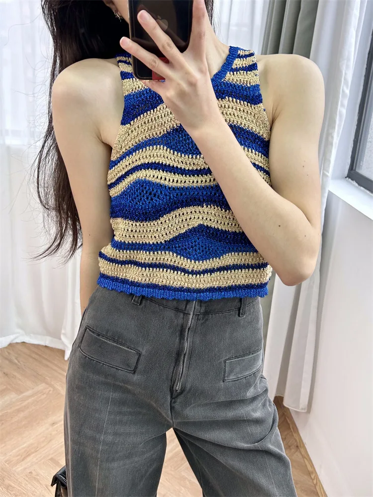 Women Knitted Vest Stripes Wave Pattern Sleeveless Round Neck Simple Summer 2024 Tank Tops
Women Knitted Vest Stripes Wave Pattern Sleeveless Round Neck Simple Summer 2024 Tank Tops