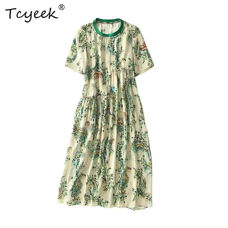 Tcyeek, 100%Real Silk Elegant Dresses, Women Short Sleeve O Neck Paisley Printed, Retro Commute Dress, 2024 Summer D46152QC
Tcyeek, 100%Real Silk Elegant Dresses, Women Short Sleeve O Neck Paisley Printed, Retro Commute Dress, 2024 Summer D46152QC