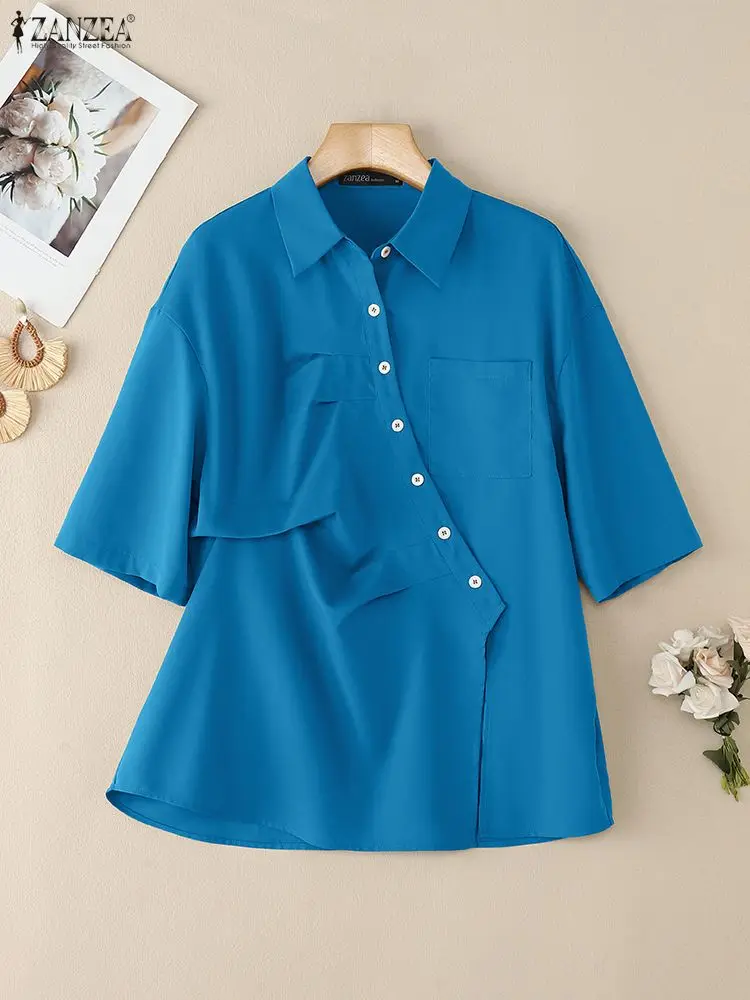 Летние модные рубашки ZANZEA, женская офисная блузка с коротким рукавом, тренд 2025, топы на пуговицах с лацканами, женская элегантная однотонная рабочая рубашка OL
Летние модные рубашки ZANZEA, женская офисная блузка с коротким рукавом, тренд 2025, топы на пуговицах с лацканами, женская элегантная однотонная рабочая рубашка OL