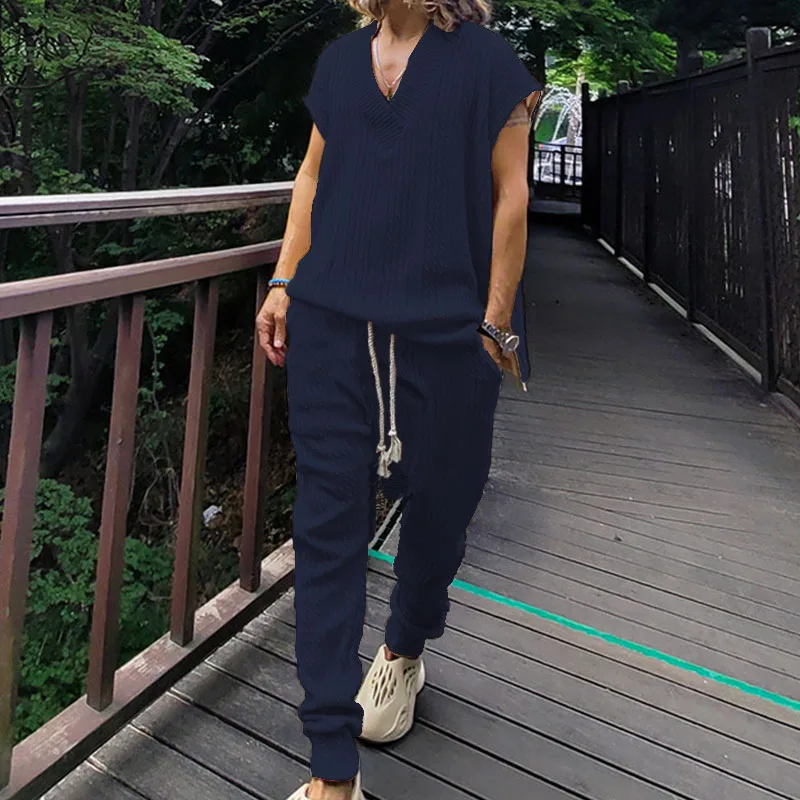 Spring and summer hot 2024 cross-border new European and American men's casual pants V-neck versatile jacquard knitted casual sp
Spring and summer hot 2024 cross-border new European and American men's casual pants V-neck versatile jacquard knitted casual sp