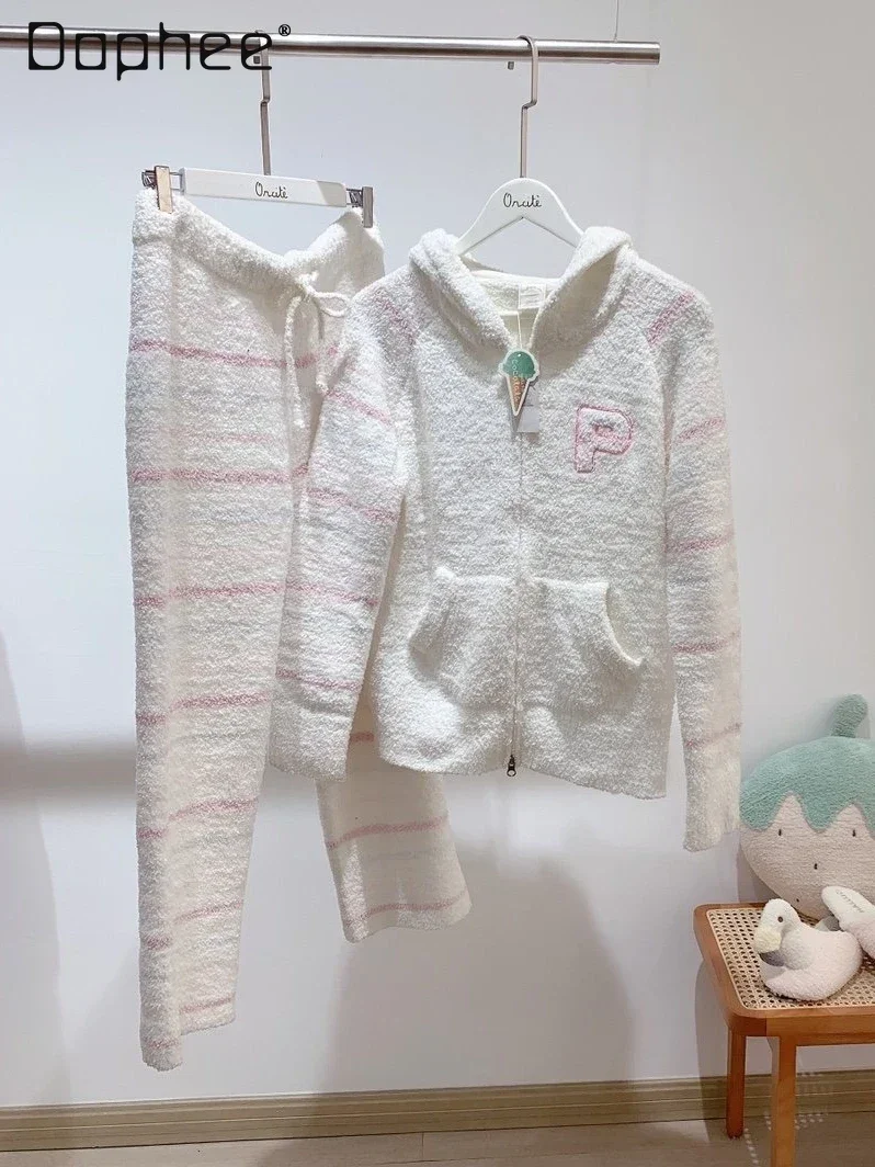 Japanese Autumn and Winter Hooded Striped Pajama Sets Thick Soft Long Sleeve Home Clothing for Women Loungewear Warm
Japanese Autumn and Winter Hooded Striped Pajama Sets Thick Soft Long Sleeve Home Clothing for Women Loungewear Warm